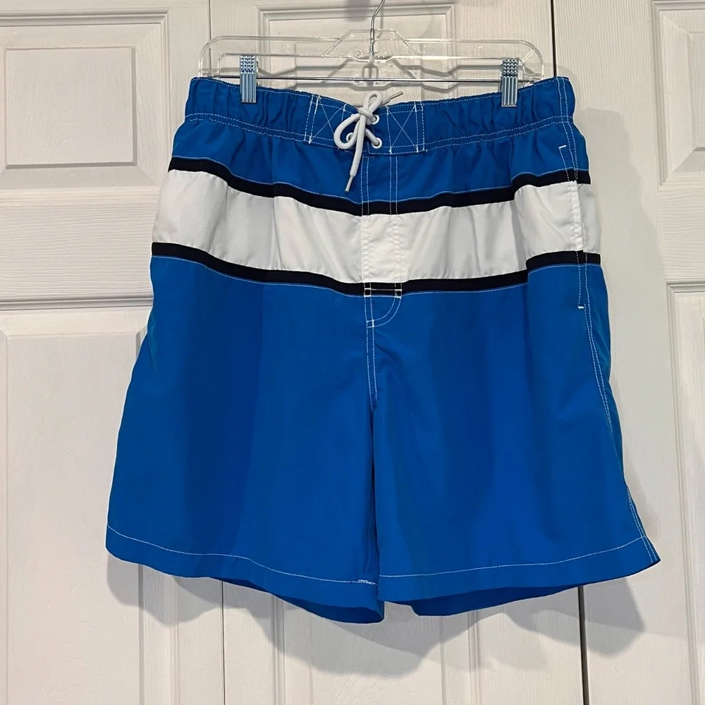 🌺🌺🌺 Faded Glory Blue and White Bathing Suit Swim Trunks - Large